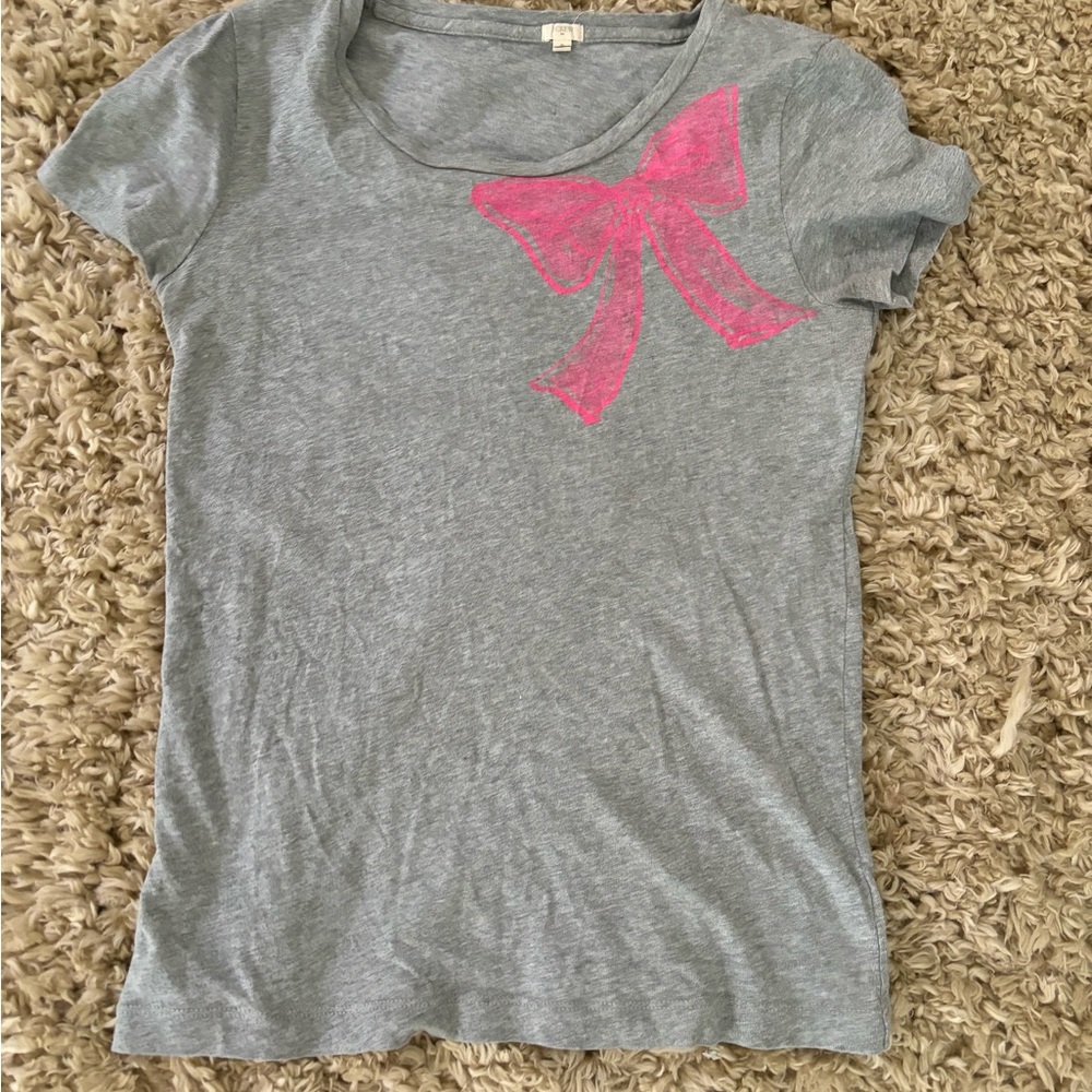 🎀 J Crew Small Coquette Heathered Gray Bow T shirt 🎀